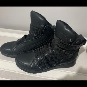 Snakeskin High-Top Cross Trainer Sneakers